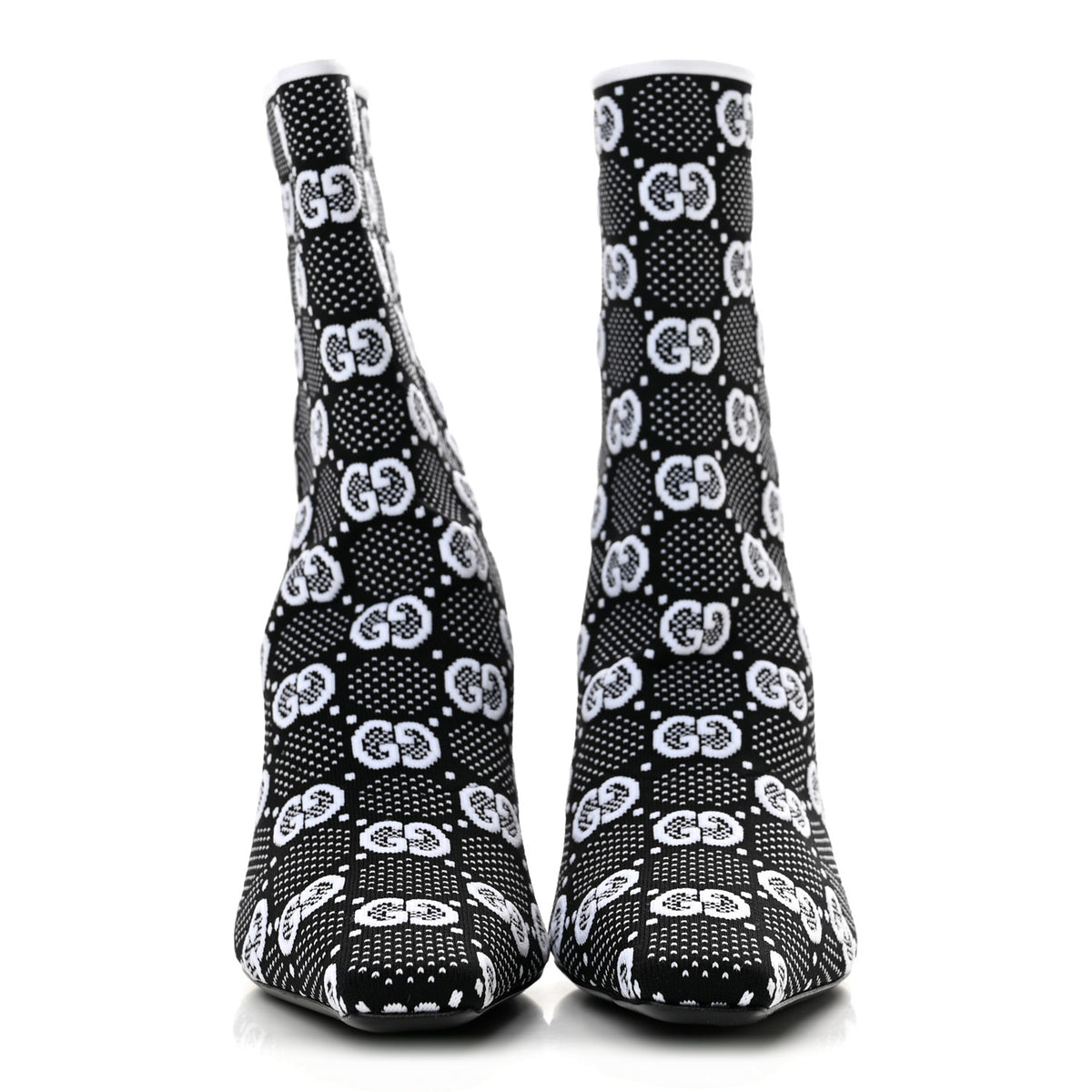 Technical Jersey Knit GG Monogram Square G 75mm Ankle Boots 38 Black Great White