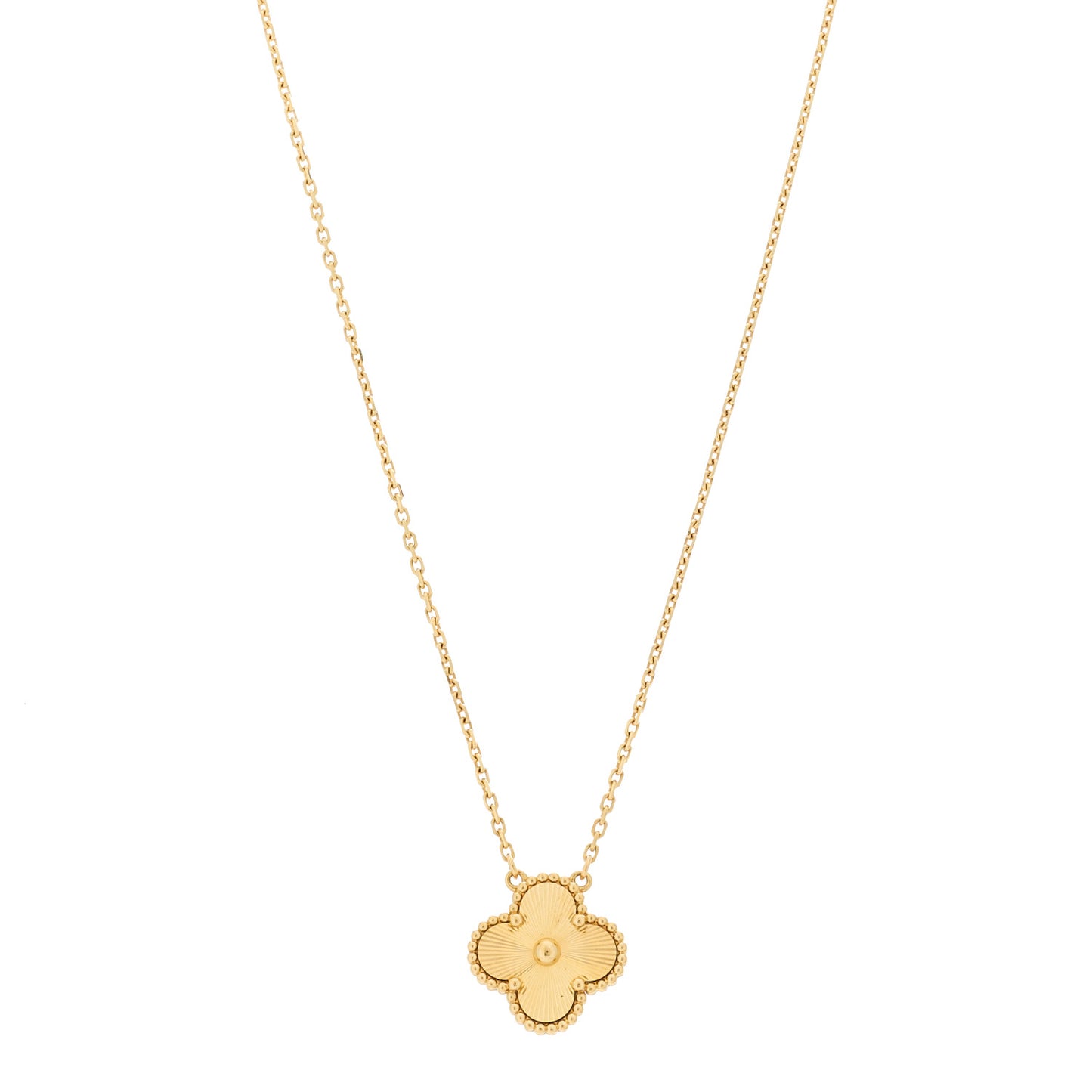 18K Yellow Gold Guilloche Vintage Alhambra Pendant Necklace