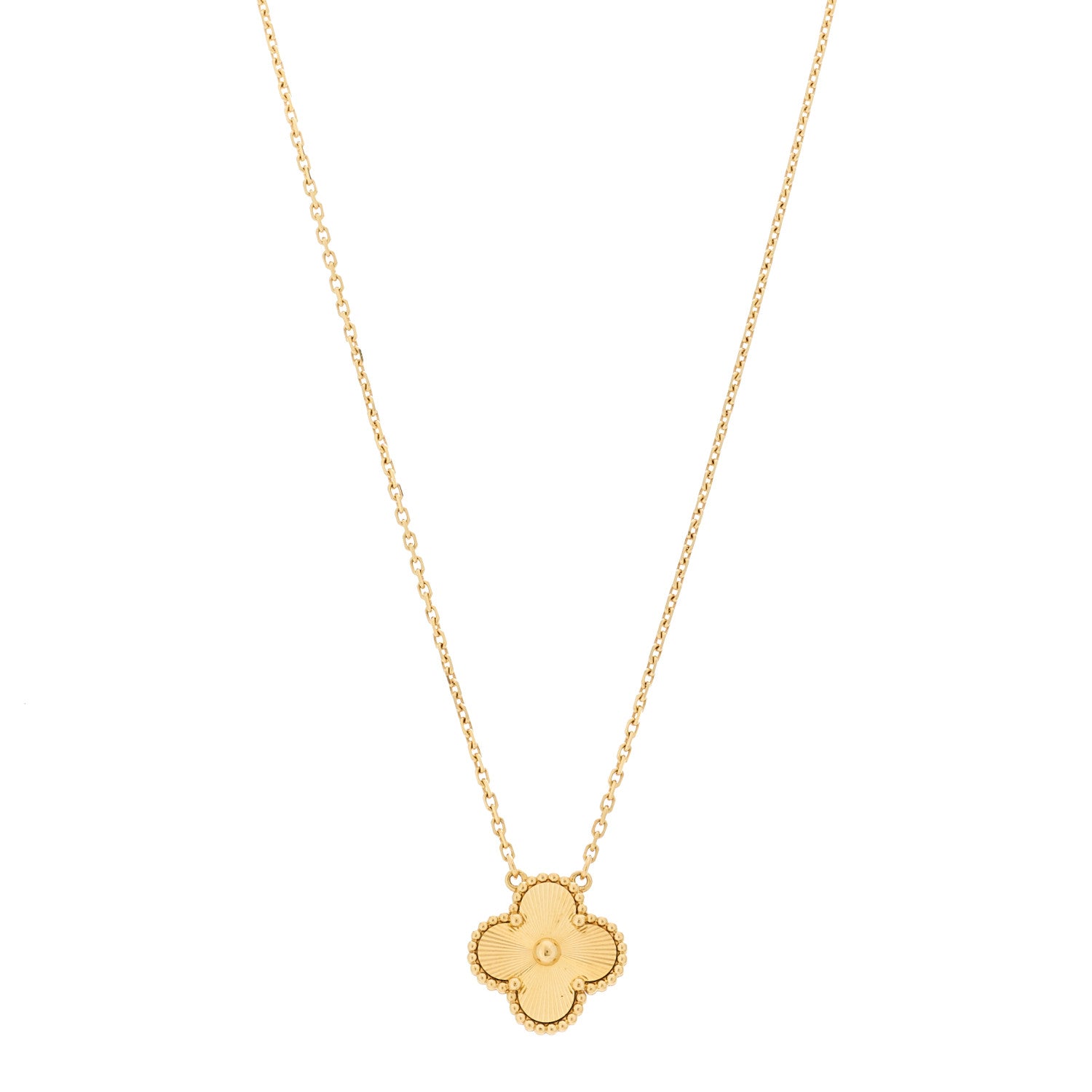 Van Cleef & Arpels 18K Yellow Gold Guilloche Vintage Alhambra Pendant Necklace 1 of 5