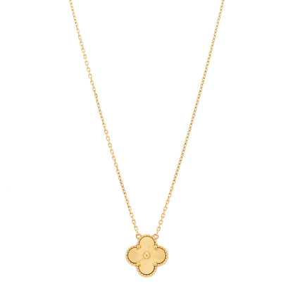 Van Cleef & Arpels 18K Yellow Gold Guilloche Vintage Alhambra Pendant Necklace 1 of 5