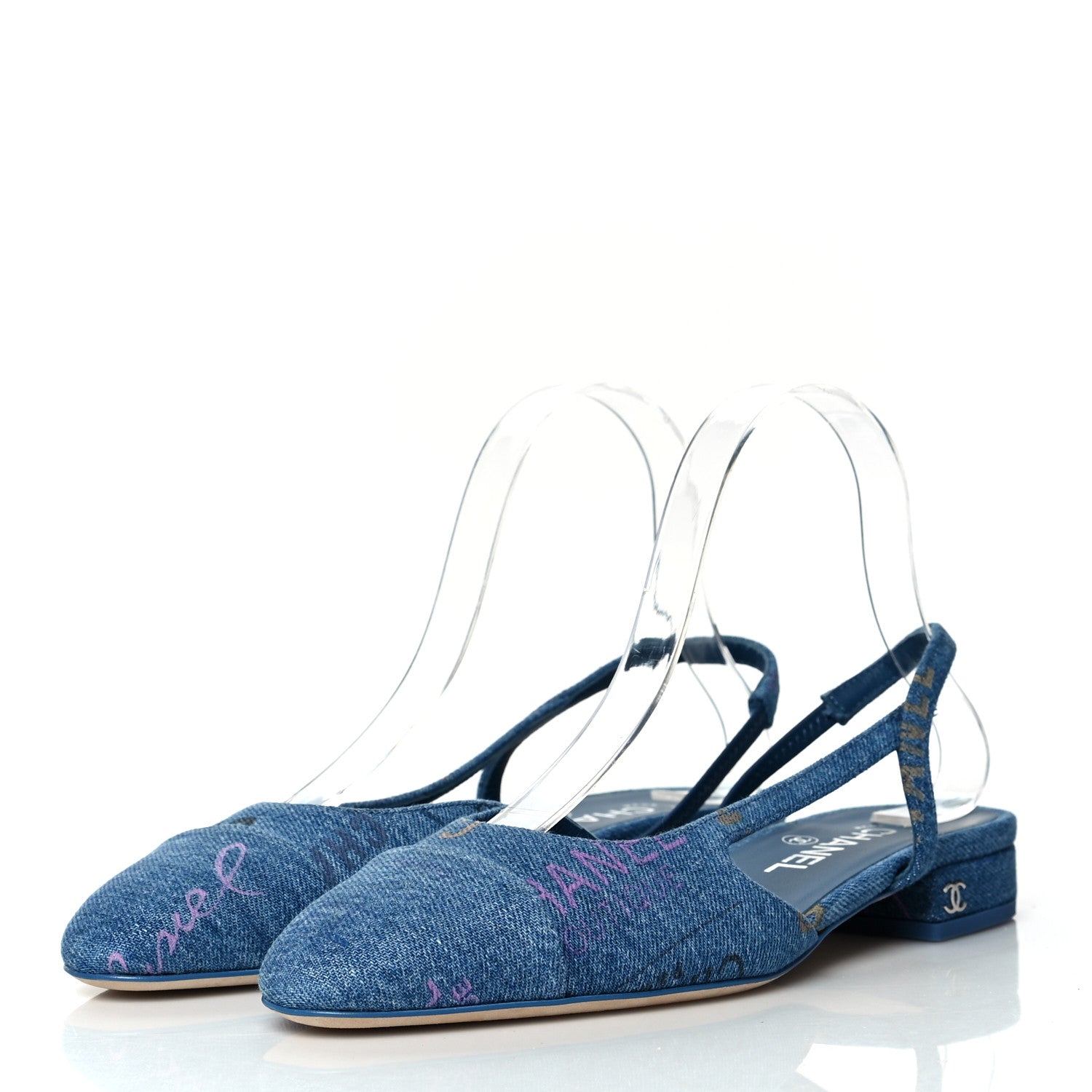 Chanel Denim Cap Toe CC Slingback Flats 37.5 Light Blue Multicolor 3 of 8