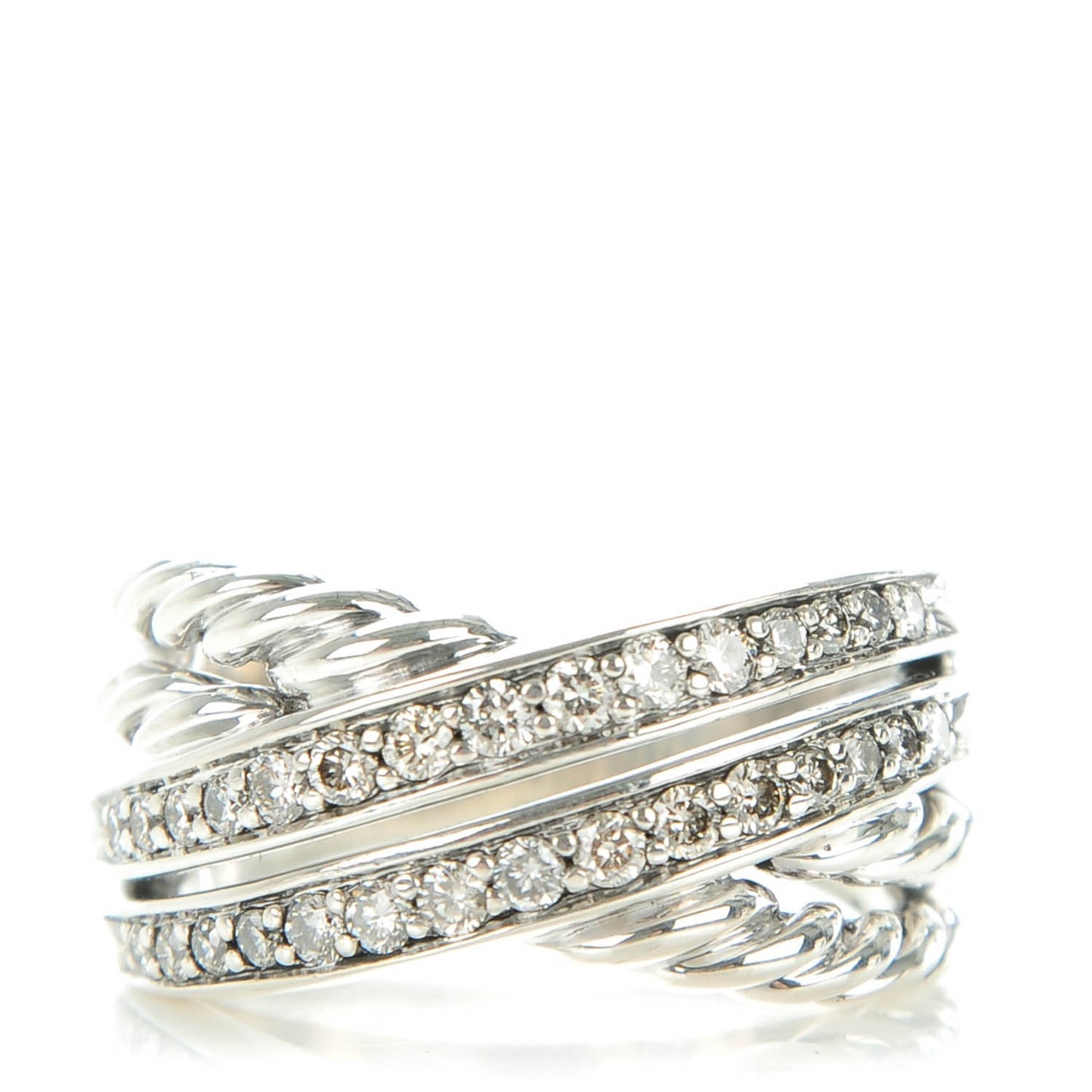 Sterling Silver Pave Diamond 11mm Crossover Ring 54 7