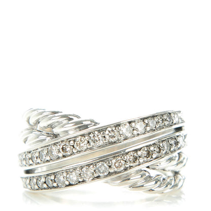 David Yurman Sterling Silver Pave Diamond 11mm Crossover Ring 54 7 1 of 5