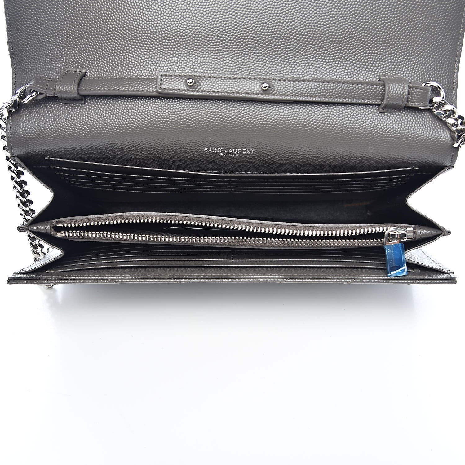 Saint Laurent Grain De Poudre Matelasse Chevron Monogram Chain Wallet Earth 5 of 10