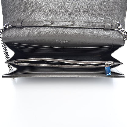 Saint Laurent Grain De Poudre Matelasse Chevron Monogram Chain Wallet Earth 5 of 10