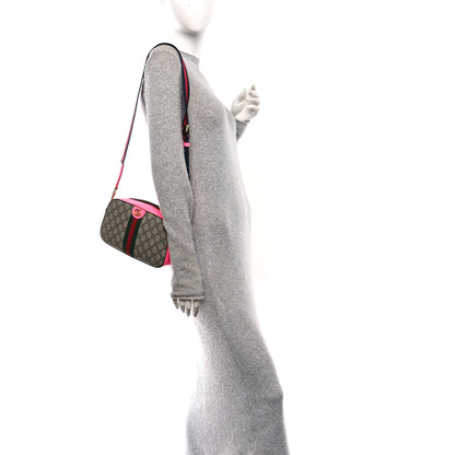 Gucci GG Supreme Monogram Textured Dollar Calfskin Web Ophidia Small Crossbody Bag Beige Ebony Fuchsia 2 of 10