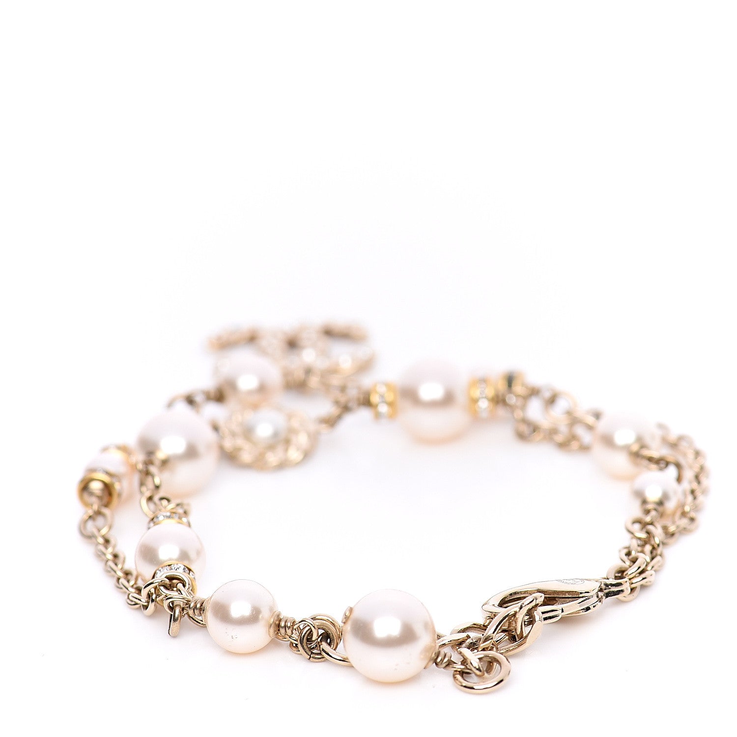 Chanel Pearl Crystal CC Bracelet Gold 2 of 4