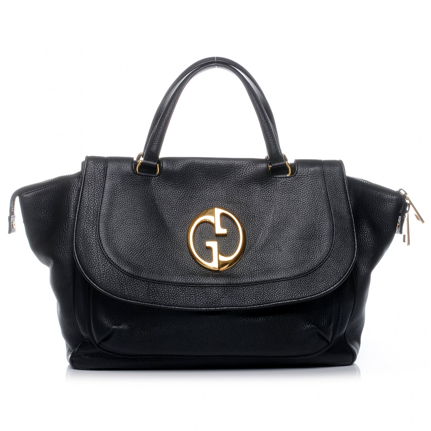 Gucci Pebbled Calfskin Medium 1973 Top Handle Satchel Black 1 of 7