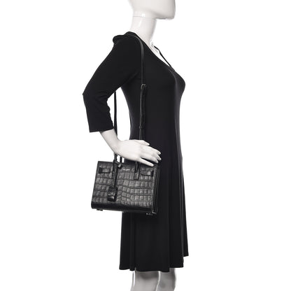 Saint Laurent Calfskin Crocodile Embossed Nano Sac De Jour Black 2 of 13