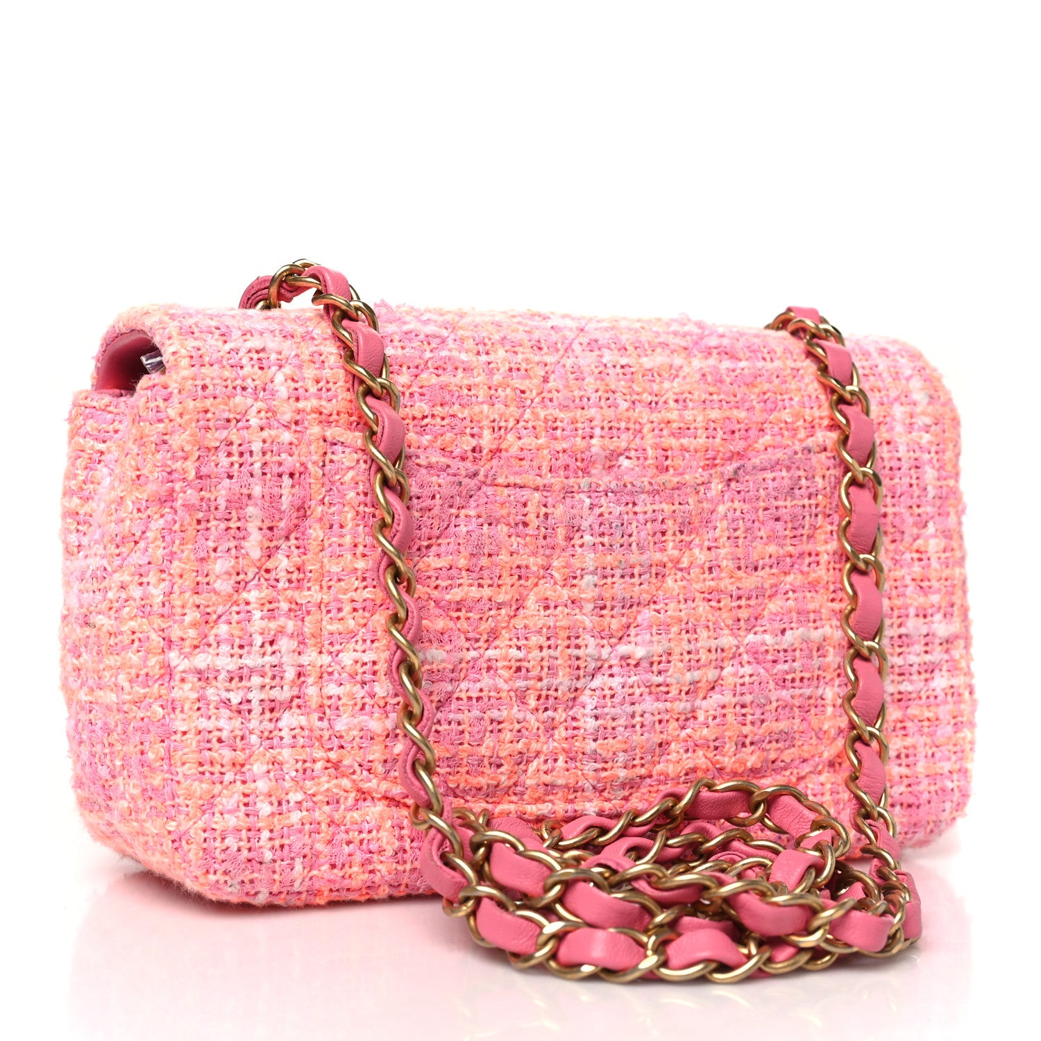 Chanel Tweed Quilted Mini Rectangular Flap Pink Orange White 3 of 12