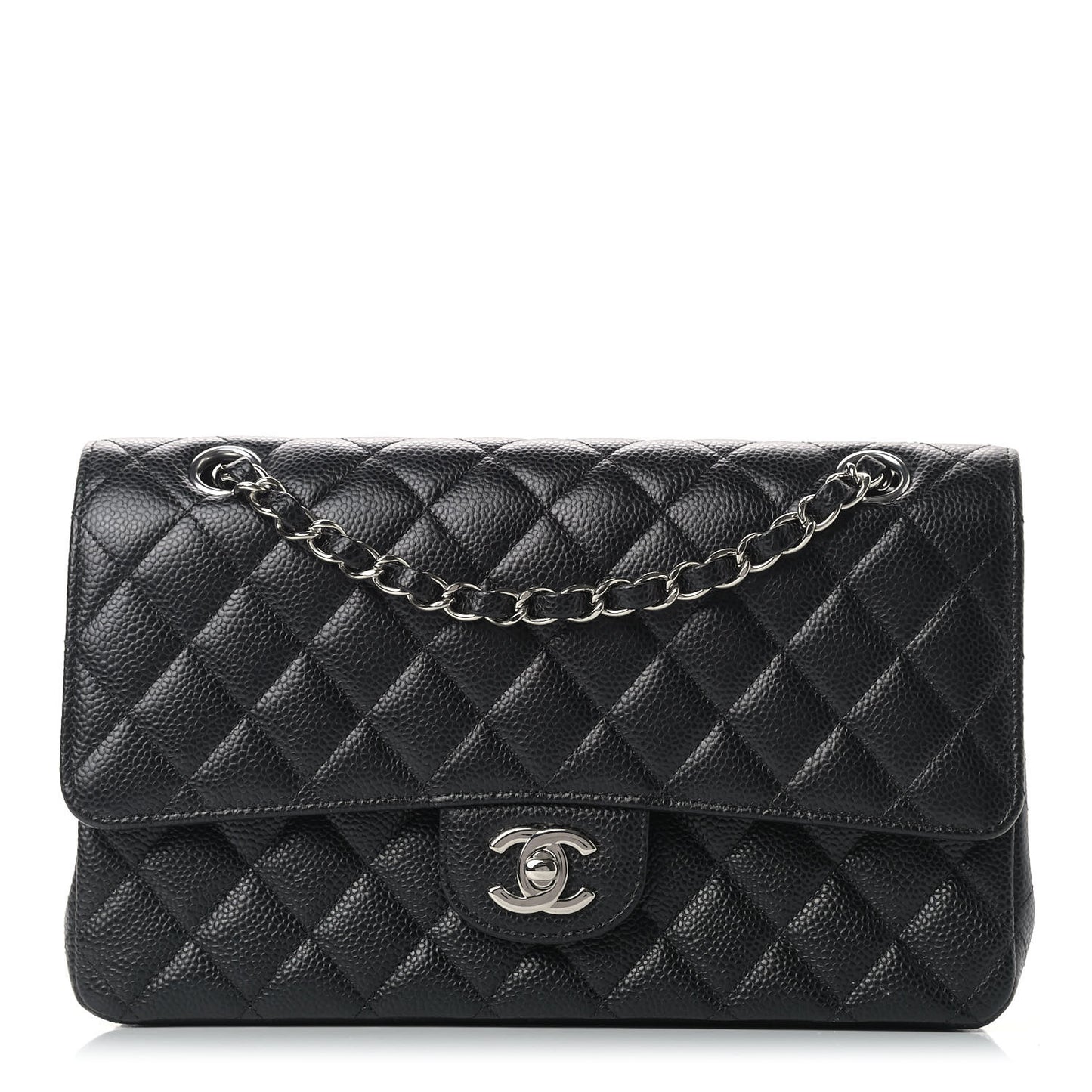 Caviar Quilted Medium Double Flap Black