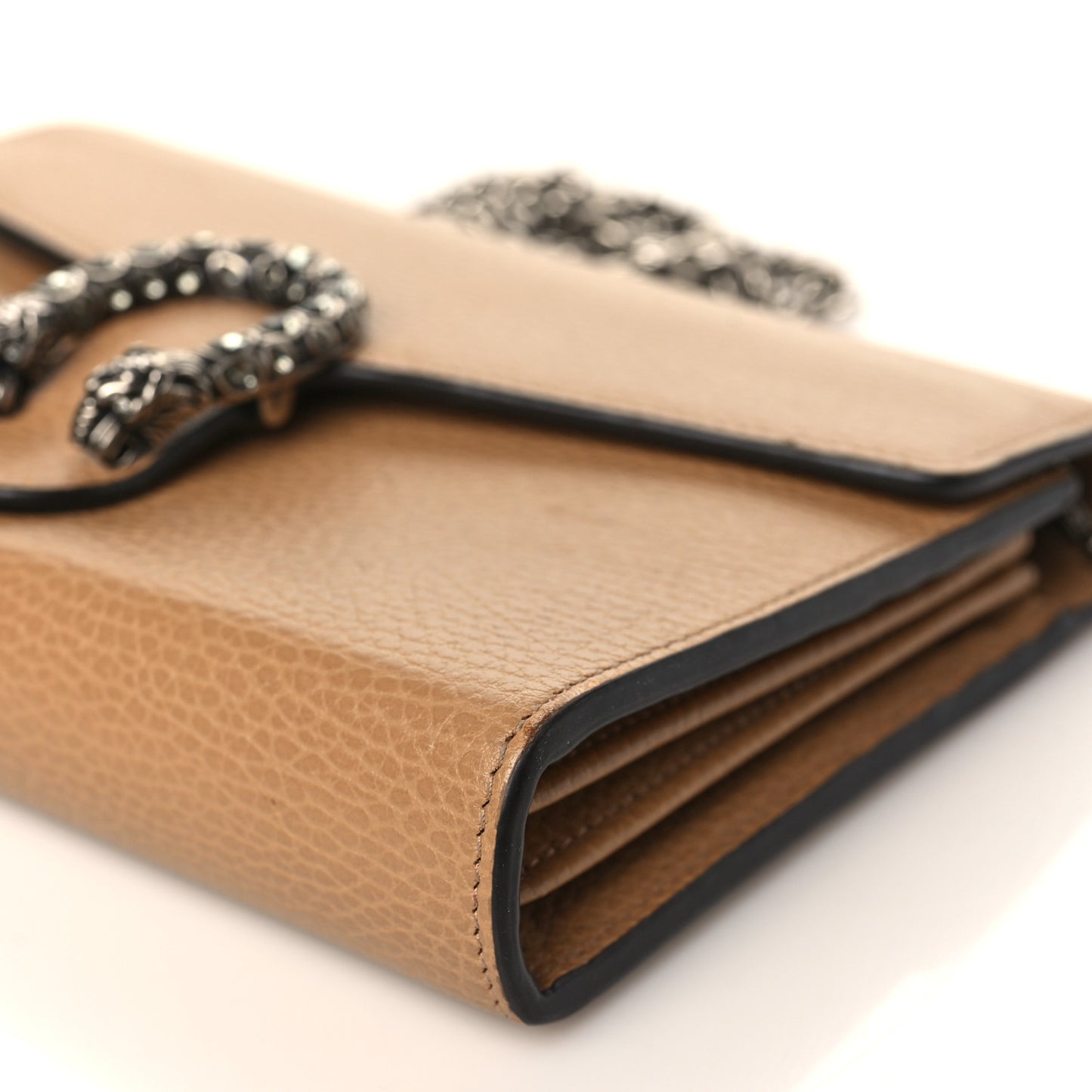 Dollar Calfskin Crystal Mini Dionysus Chain Wallet Natural Tan Black Diamond