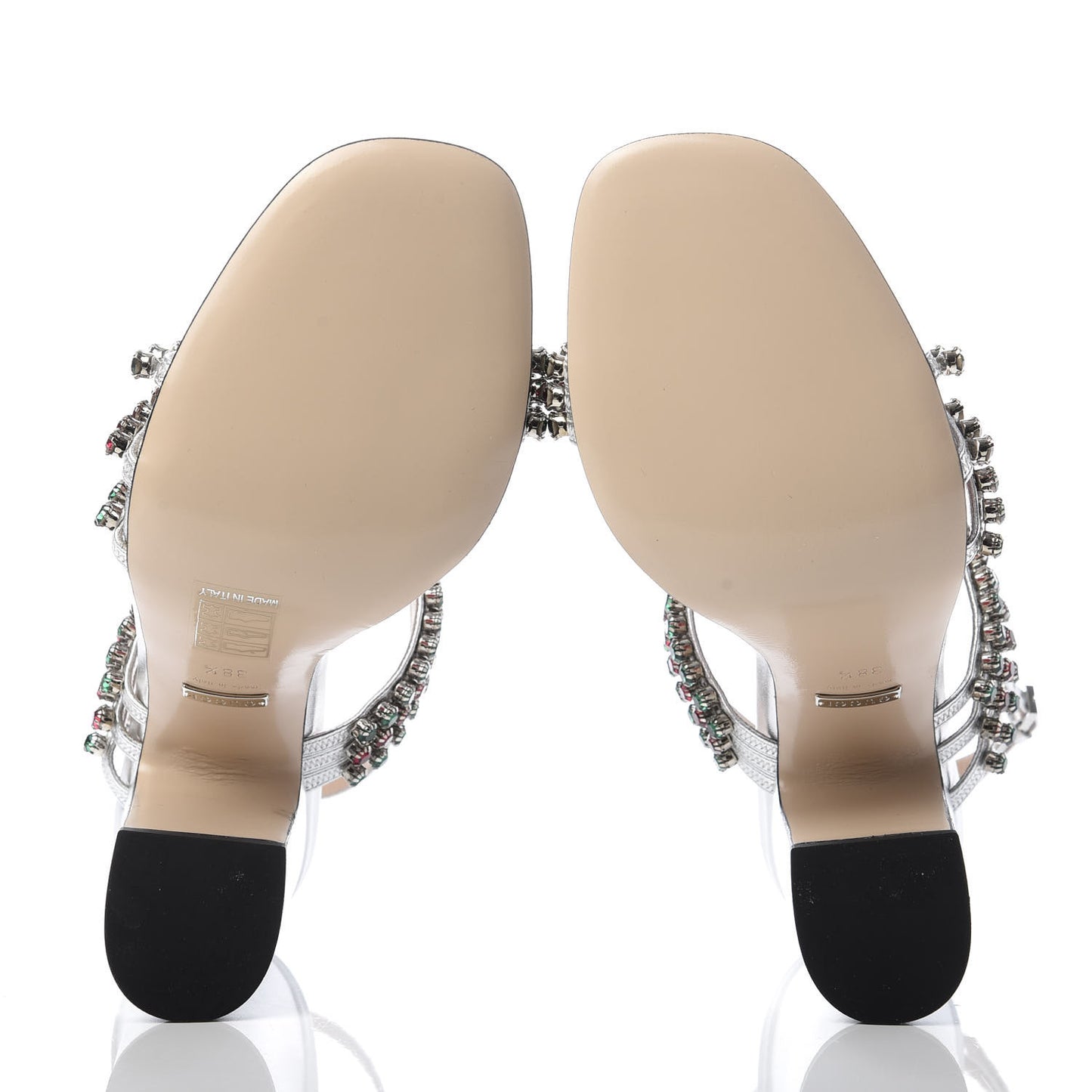 Nappa Silk Crystal Bertie High Heel Sandals 38.5 Argento