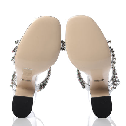 Gucci Nappa Silk Crystal Bertie High Heel Sandals 38.5 Argento 5 of 9