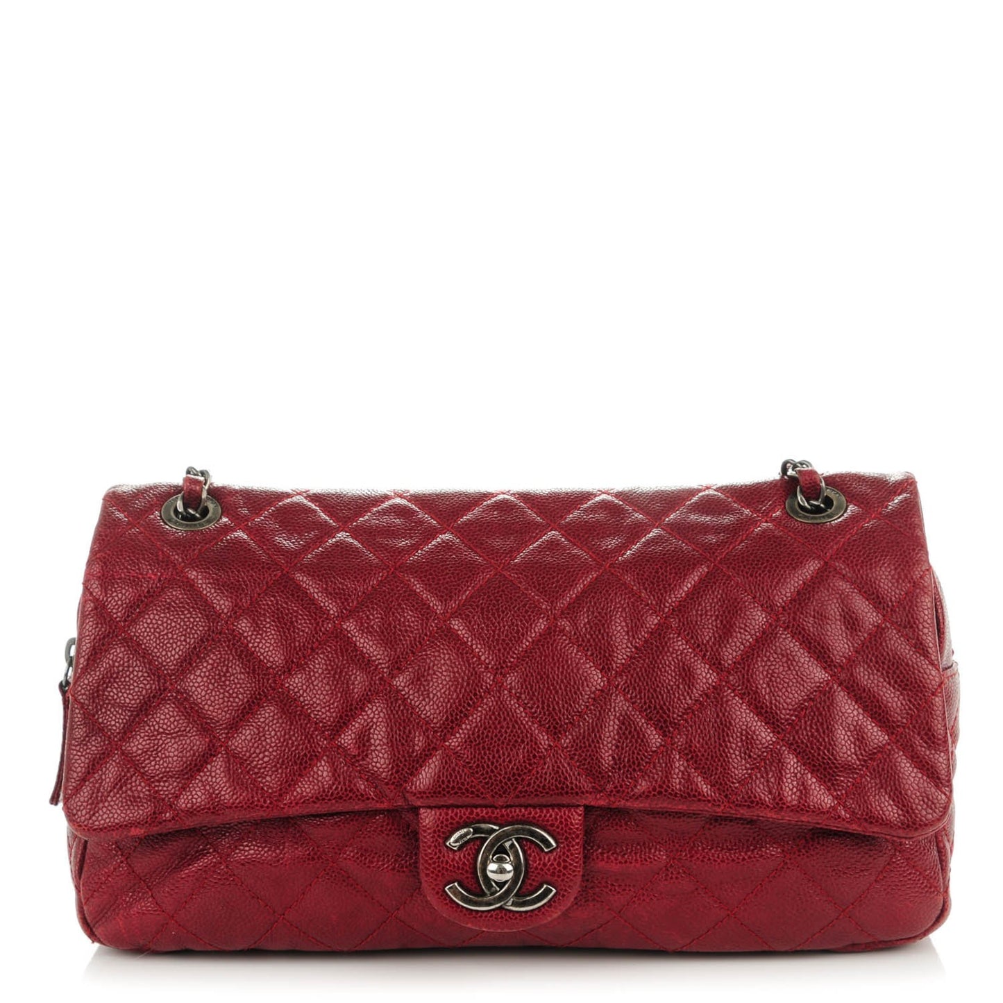 Iridescent Caviar Quilted Large Chic Flap Red