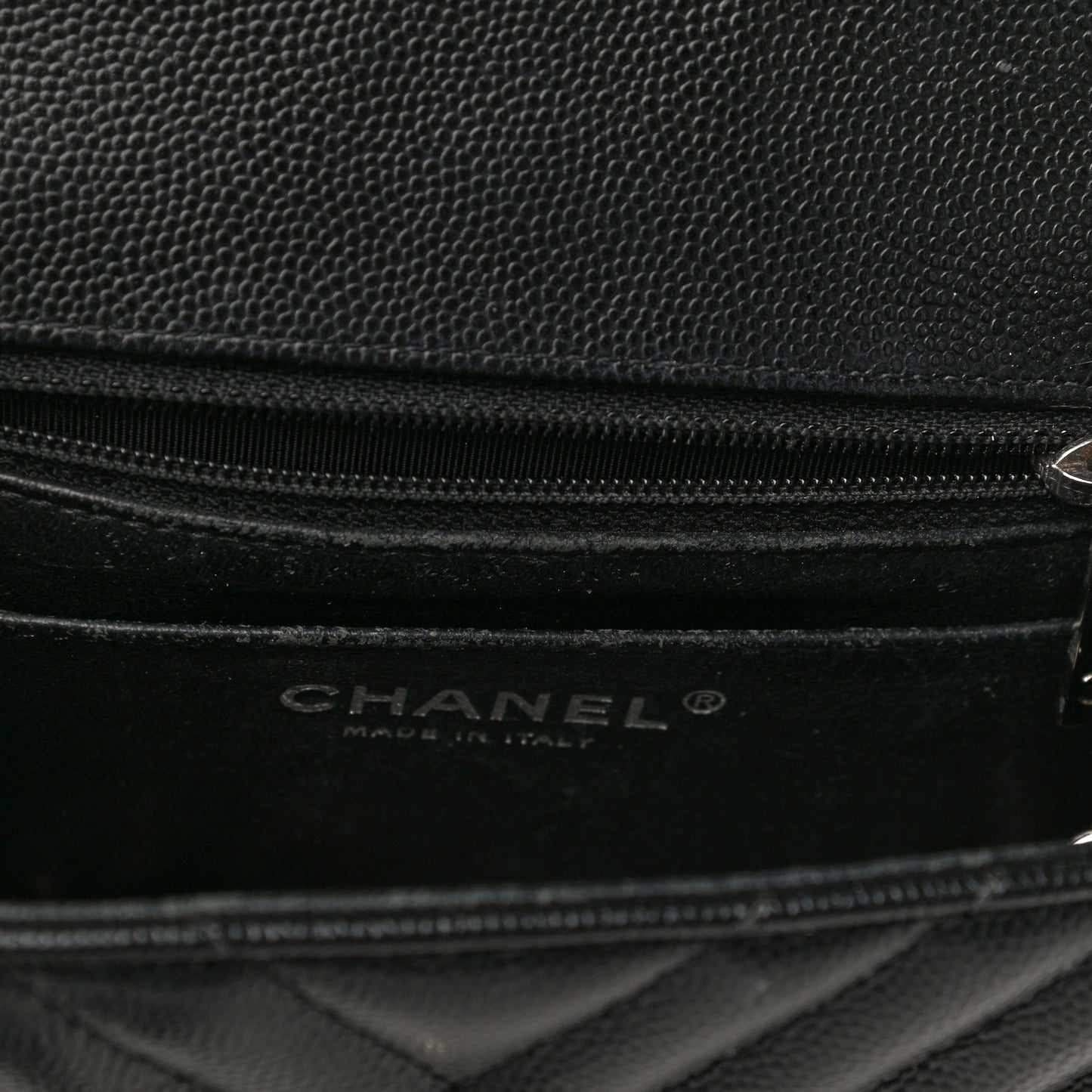Caviar Chevron Quilted Mini Square Flap Black