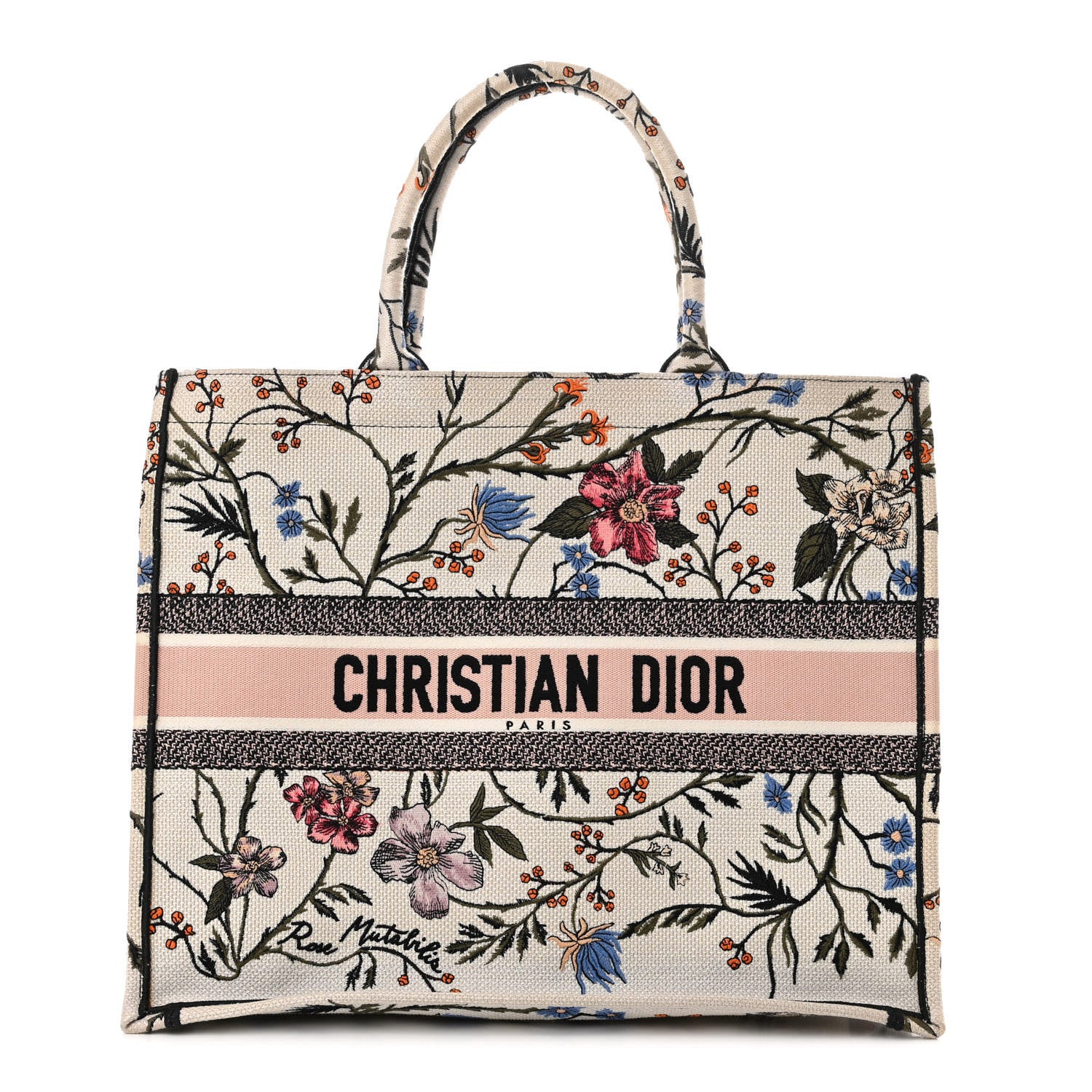 Christian Dior Canvas Embroidered Large Rosa Mutabilis Book Tote White Multicolor 1 of 10