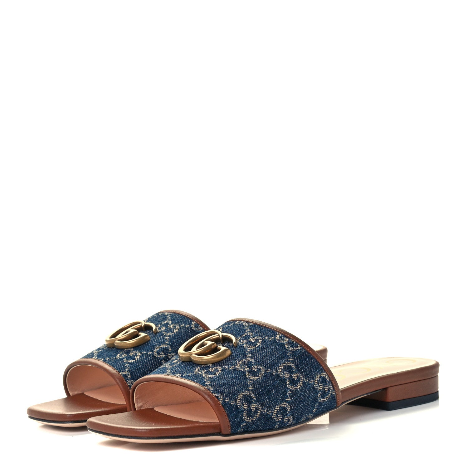 Gucci New Denim GG Monogram Miro Soft Calfskin Jolie Slide Sandals 39 Blue Tea Cuir Epilog 3 of 12