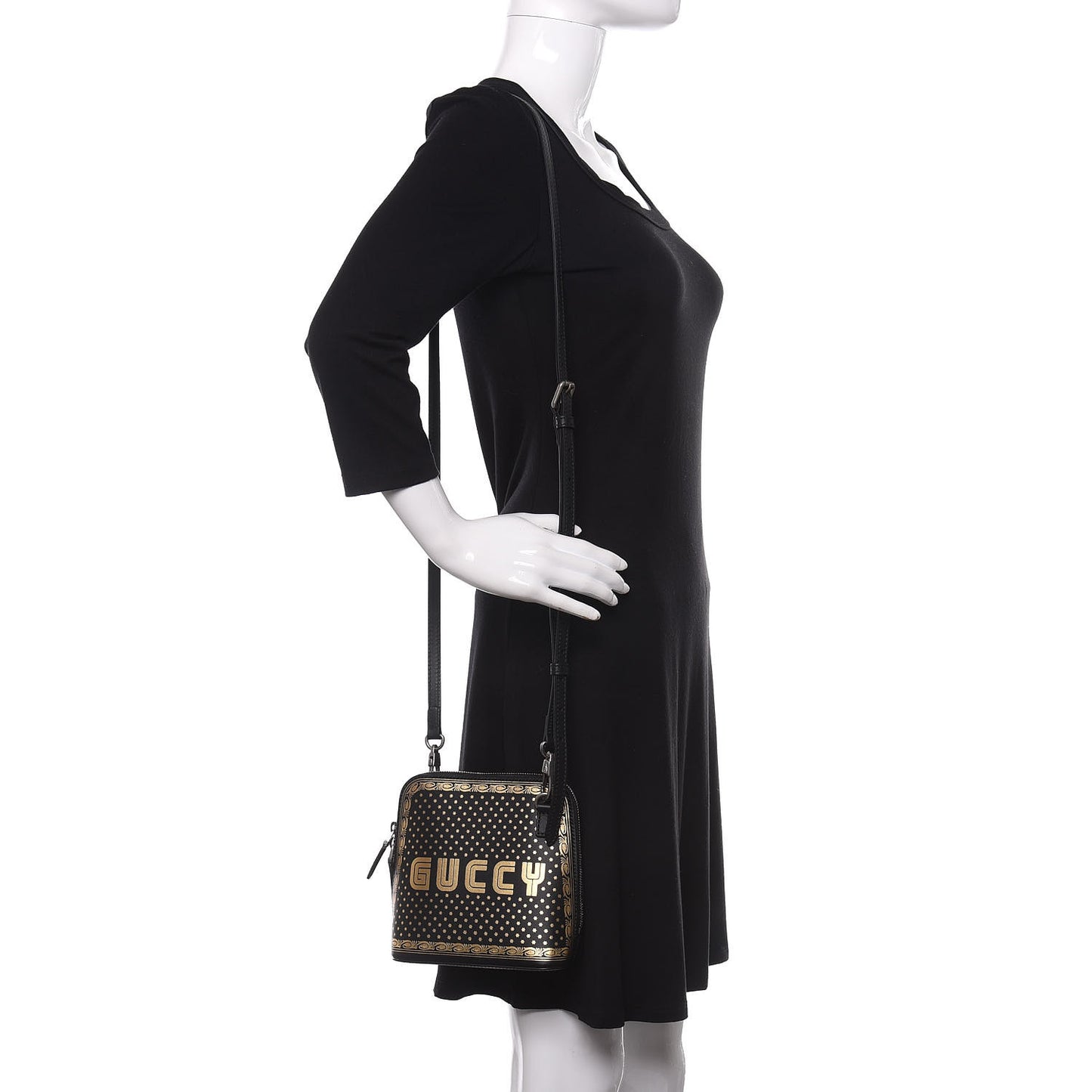 X SEGA Calfskin GUCCY Stars Mini Dome Shoulder Bag Black Gold