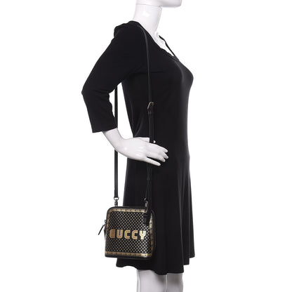 Gucci X SEGA Calfskin GUCCY Stars Mini Dome Shoulder Bag Black Gold 2 of 10