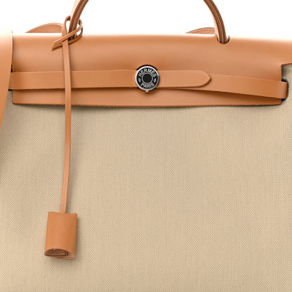 Hermes Military Toile Vache Hunter Horseshoe Herbag Zip Retourne 31 PM Beton Naturel 9 of 13