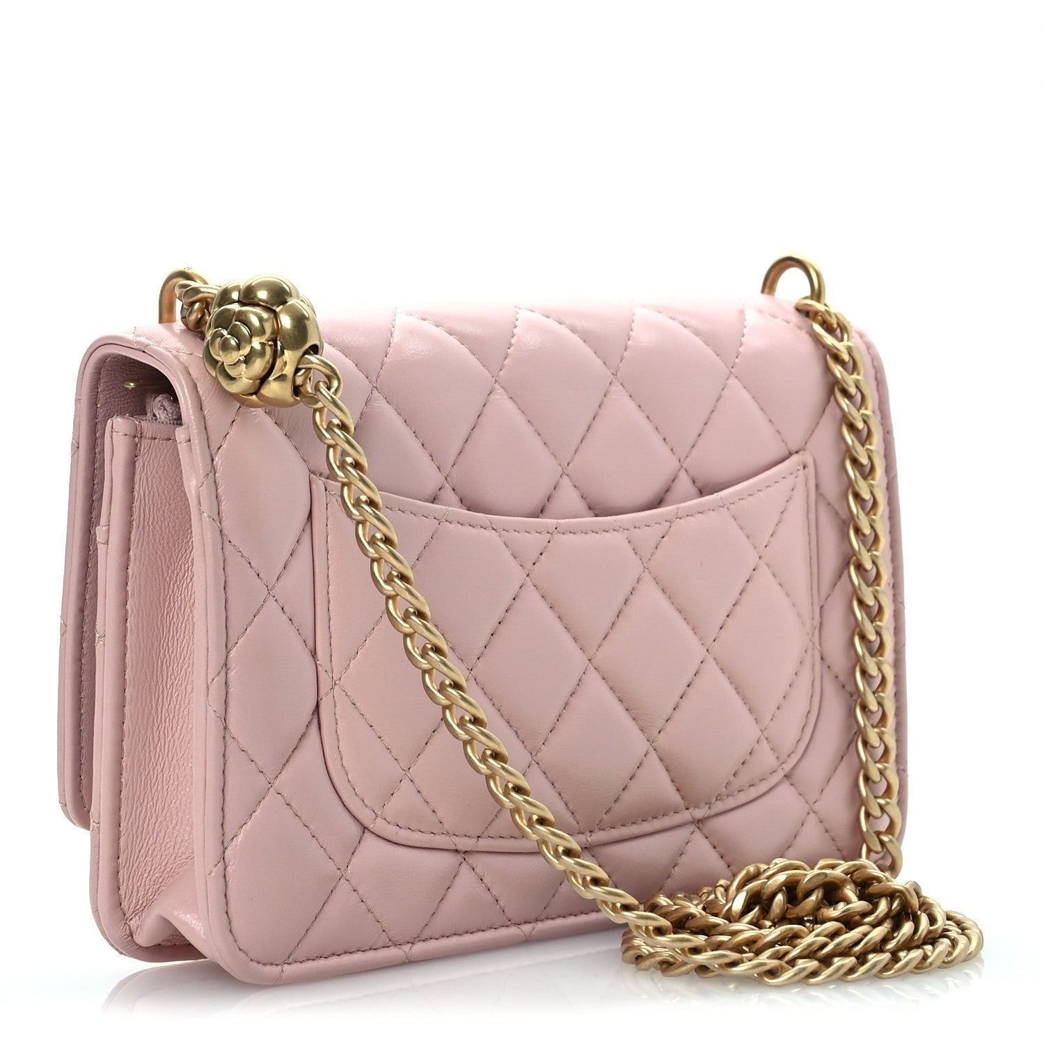 Chanel Lambskin Quilted Sweet Camellia Wallet on Chain WOC Light Beige 3 of 12