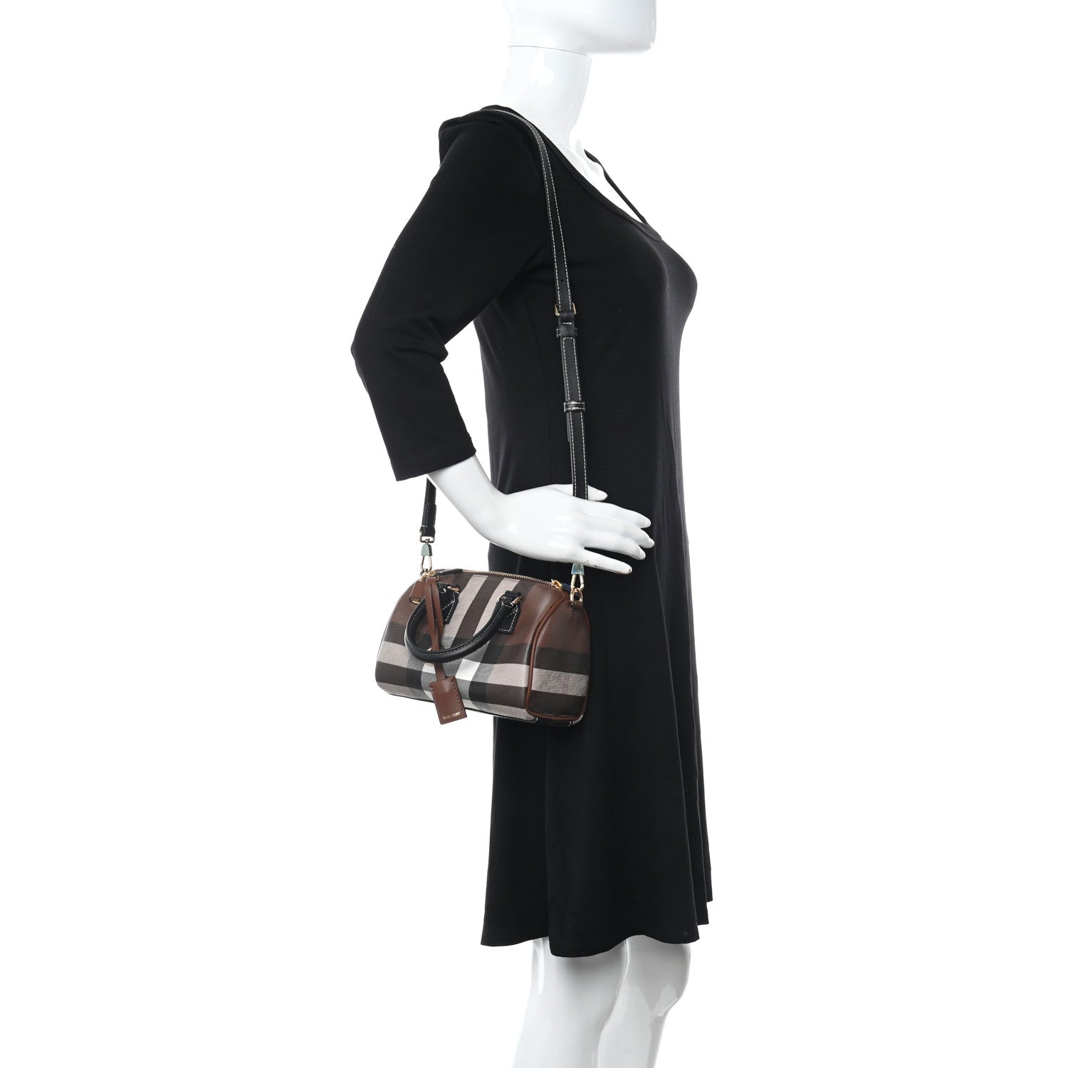 Burberry E-canvas Check Mini Bowling Bag Dark Birch Brown 2 of 10