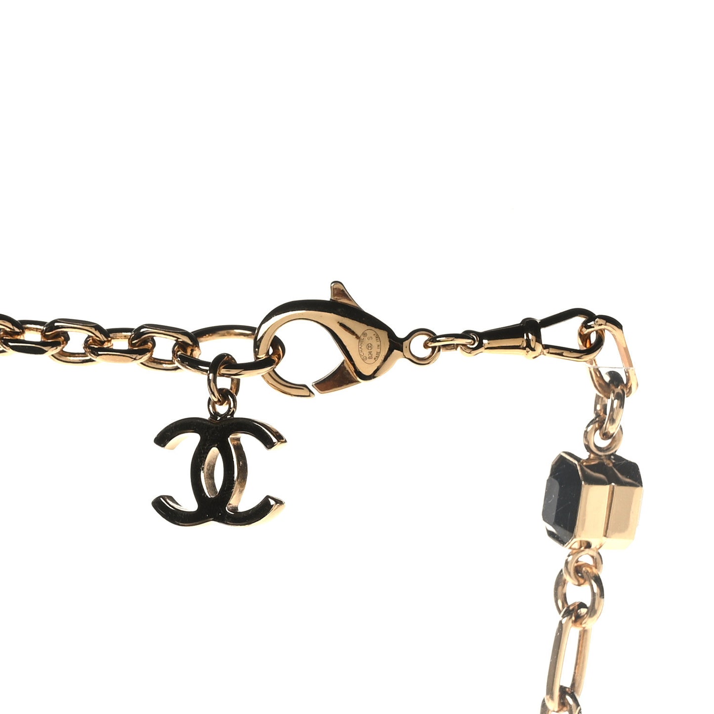 Metal Crystal CC Sunglasses Long Necklace Gold Black