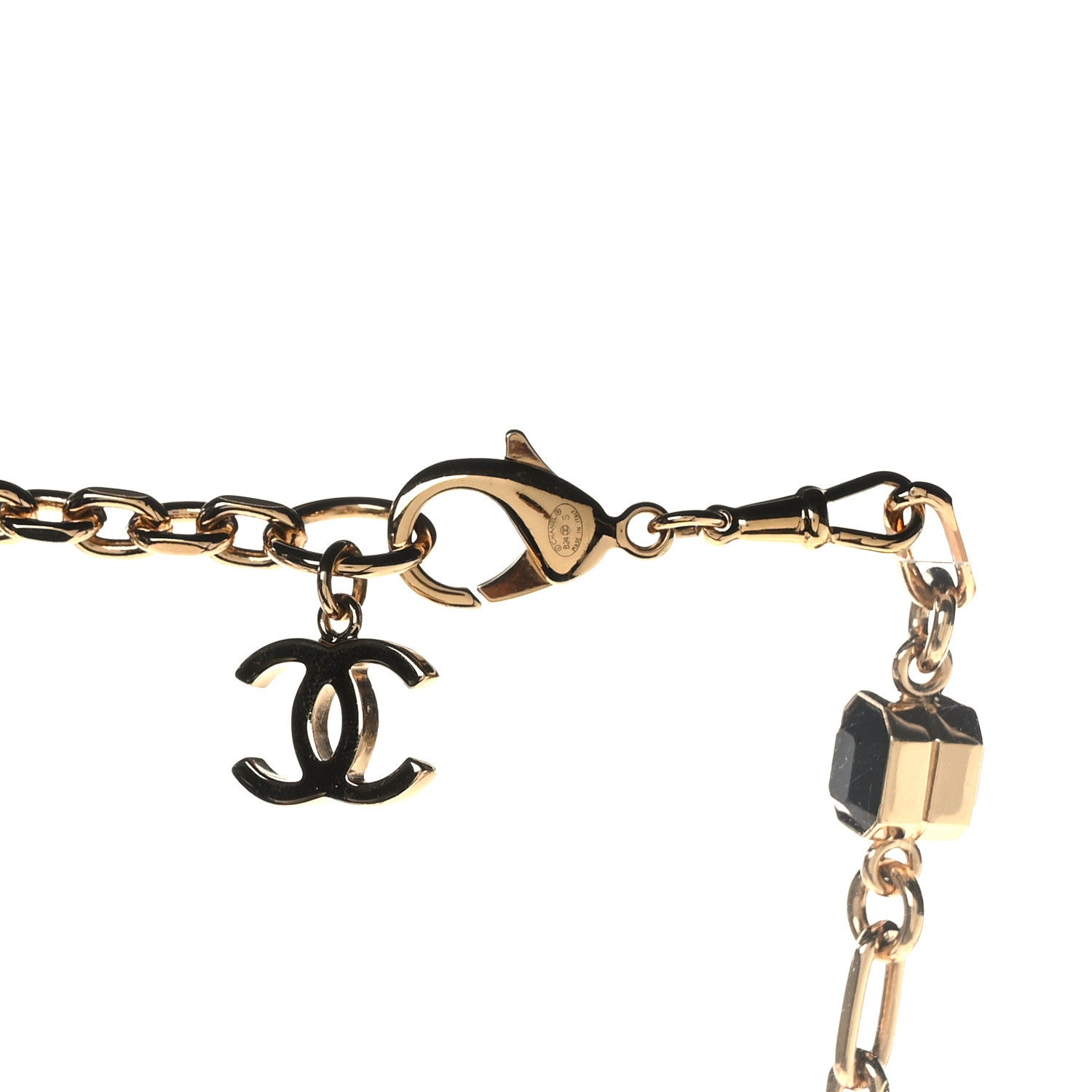 Chanel Metal Crystal CC Sunglasses Long Necklace Gold Black 4 of 5