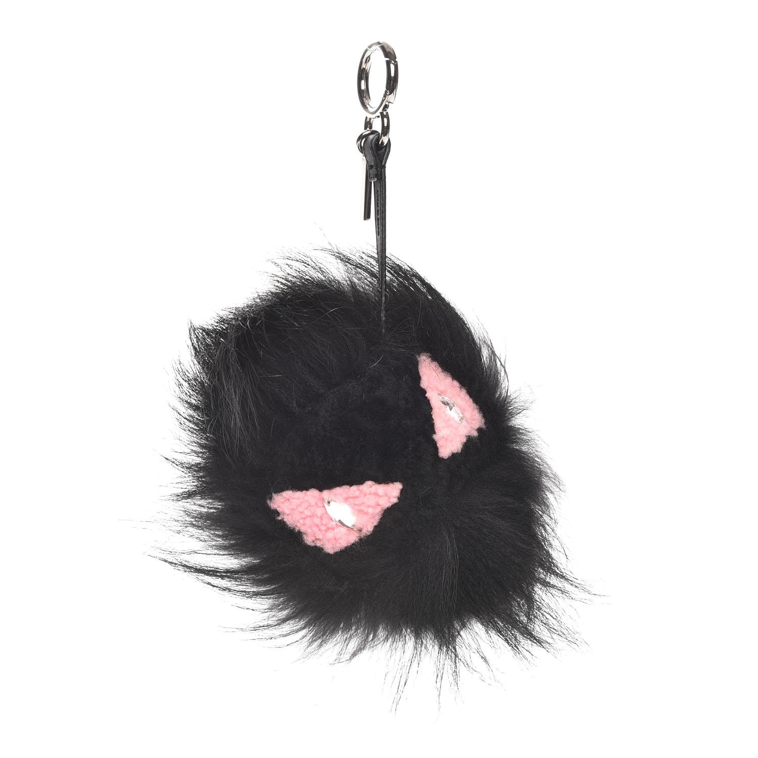 Fendi Fox Fur Shearling Crystal Pinky Punky Monster Bag Bug Charm Black Bubblegum 1 of 5