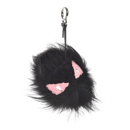 Fendi Fox Fur Shearling Crystal Pinky Punky Monster Bag Bug Charm Black Bubblegum 1 of 5