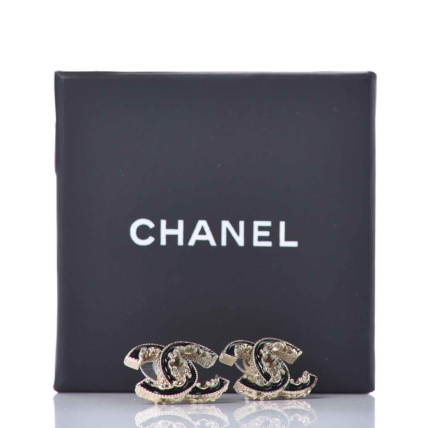 Enamel CC Baroque Earrings Black Gold