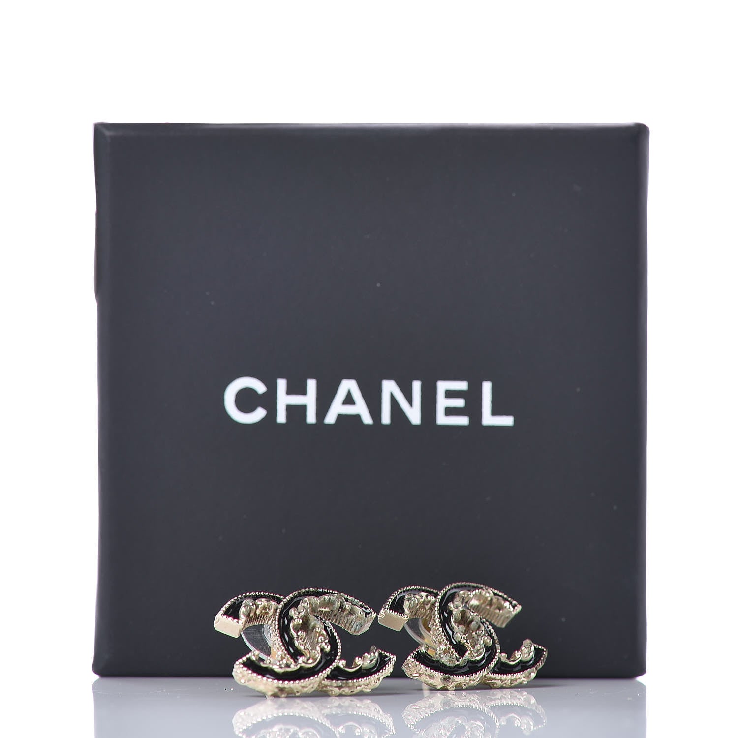 Chanel Enamel CC Baroque Earrings Black Gold 5 of 5