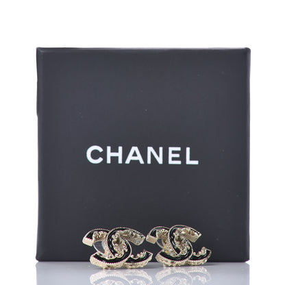 Chanel Enamel CC Baroque Earrings Black Gold 5 of 5