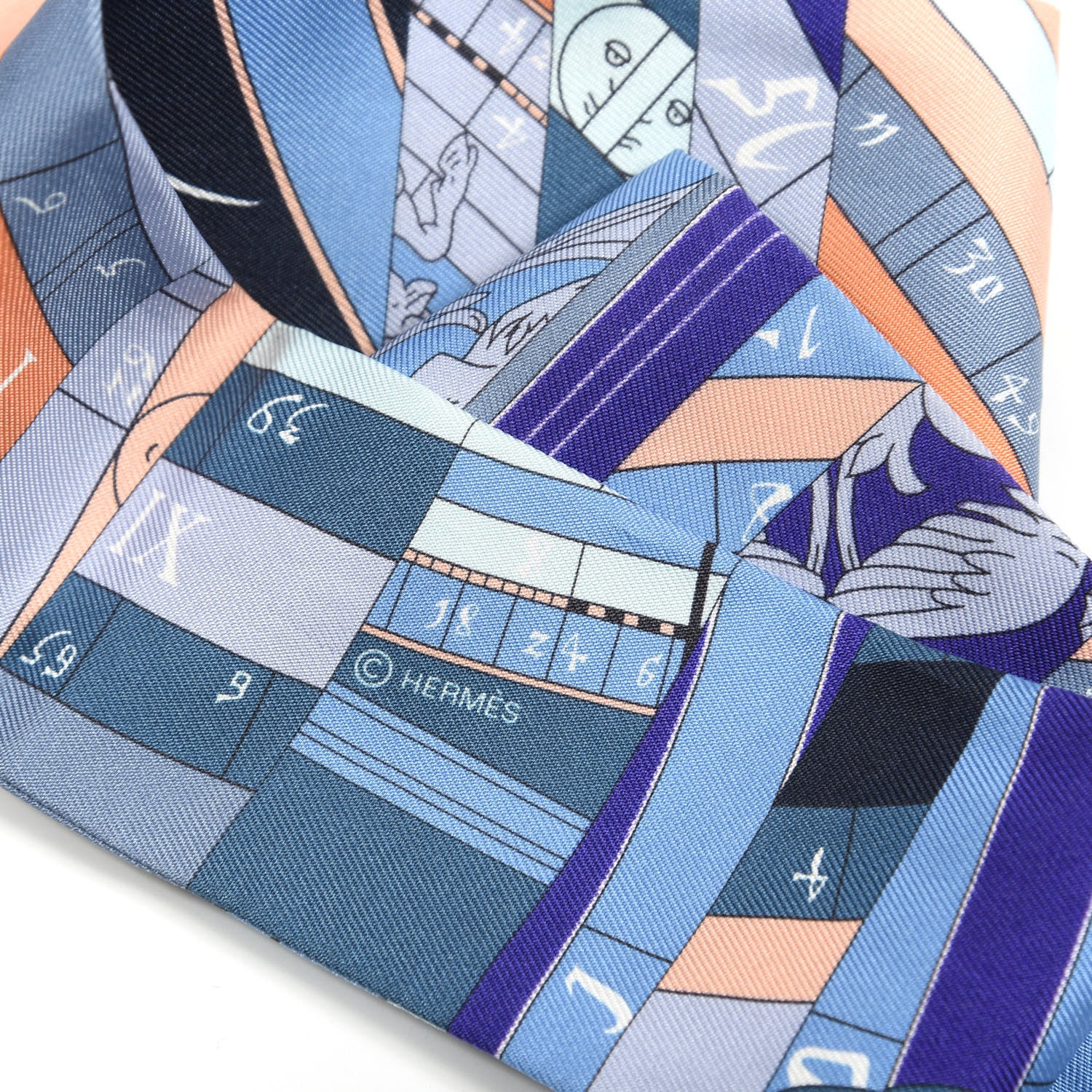 Hermes Silk Astrologie Nouvelle Twilly Ultraviolet Bleu Corail 4 of 5