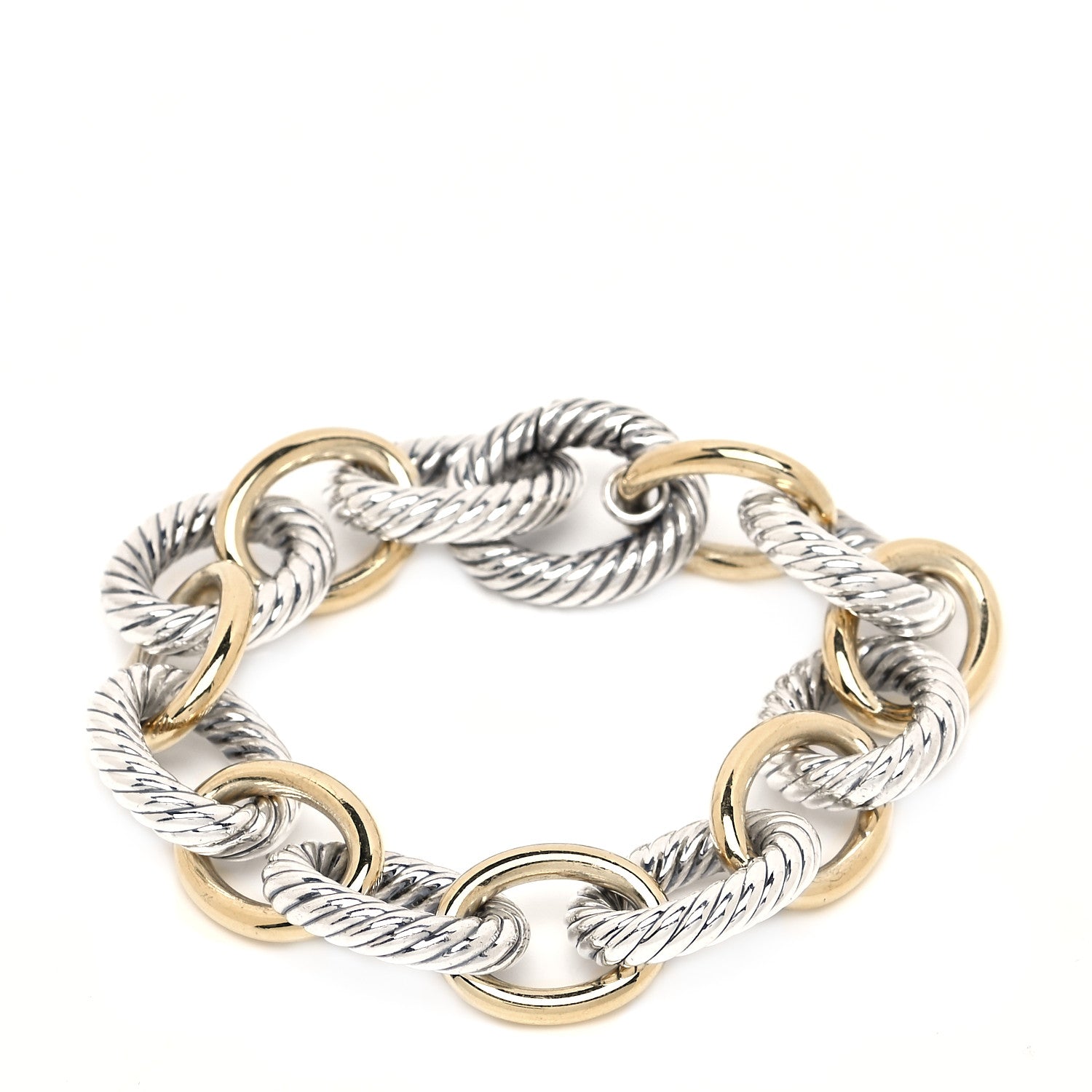 David Yurman Sterling Silver 18K Yellow Gold 17mm Extra Large Oval Link Bracelet 1 of 4