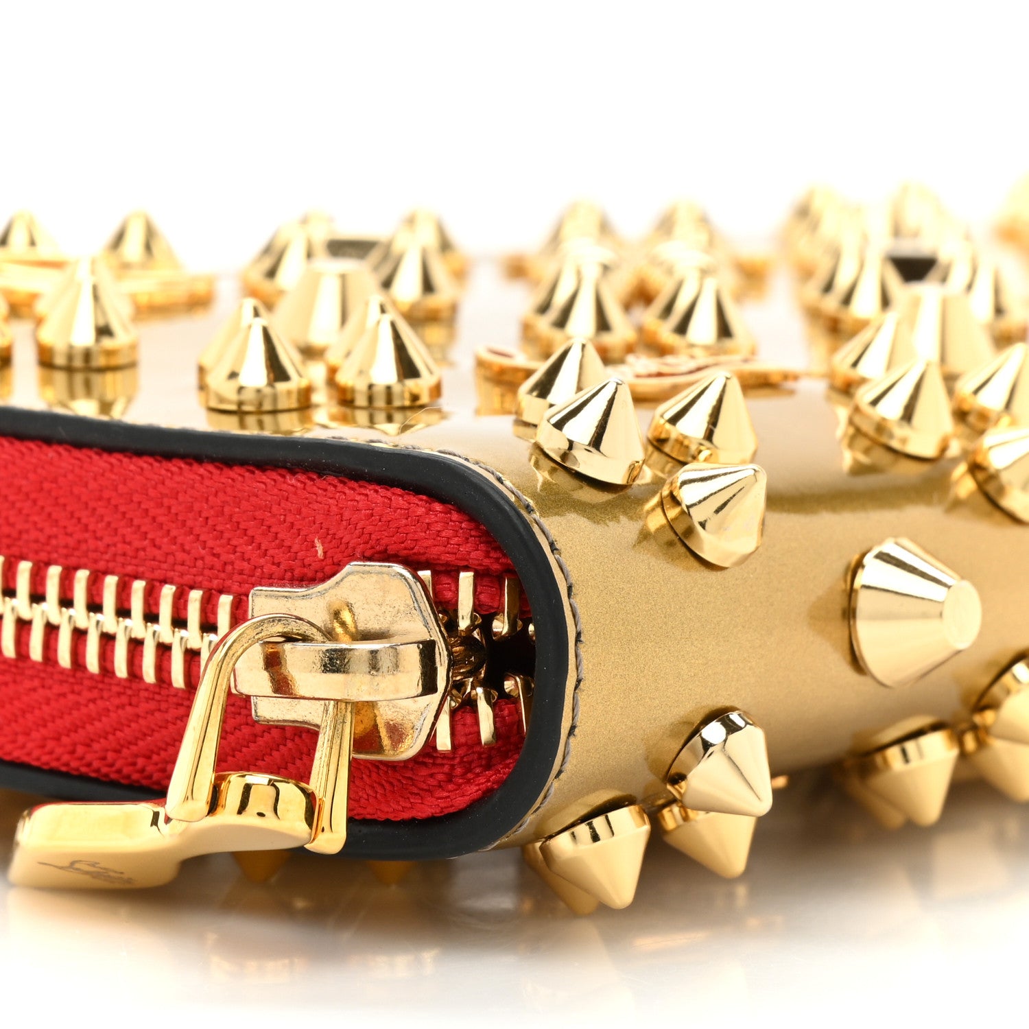 Christian Louboutin Metallic Panettone Spiked Studded Zip Around Wallet Gold 13 of 14
