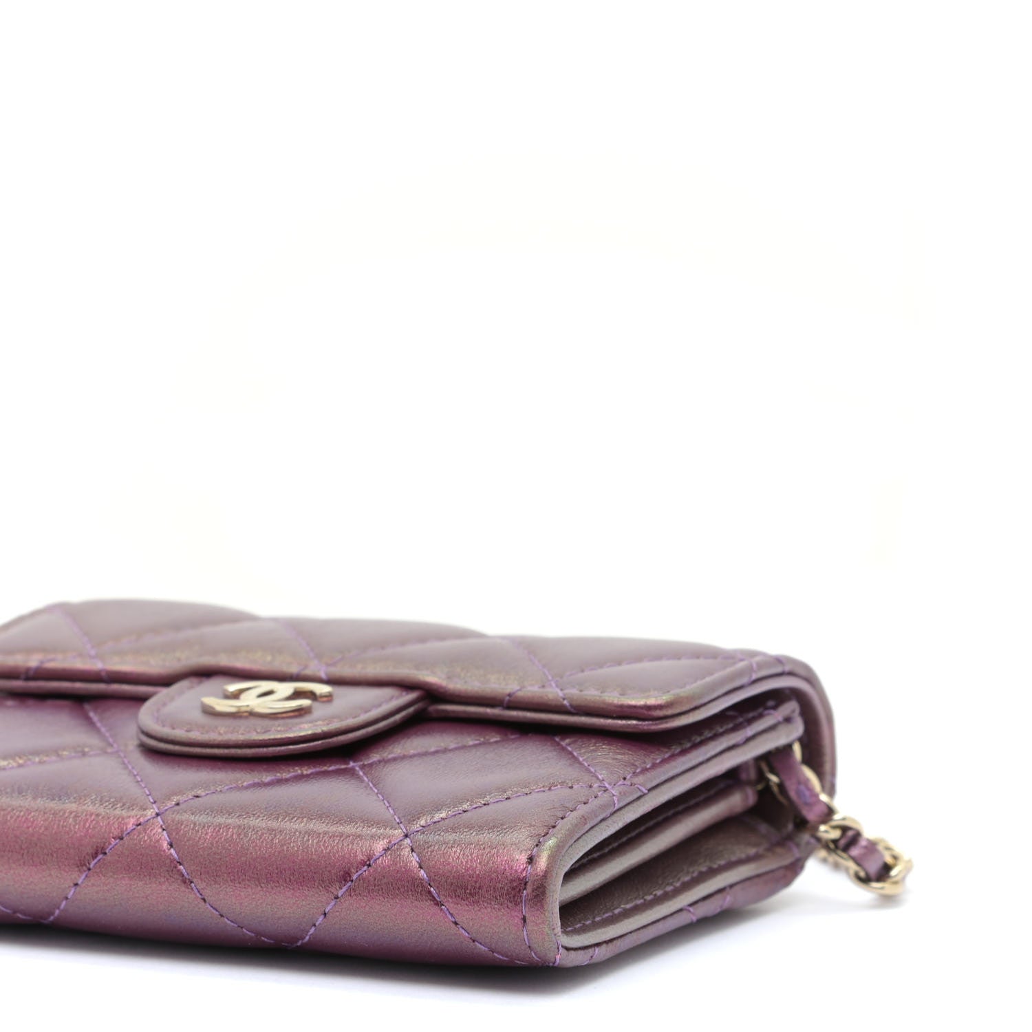 Chanel Iridescent Lambskin Quilted Flap Card Holder On Chain Purple 6 of 10