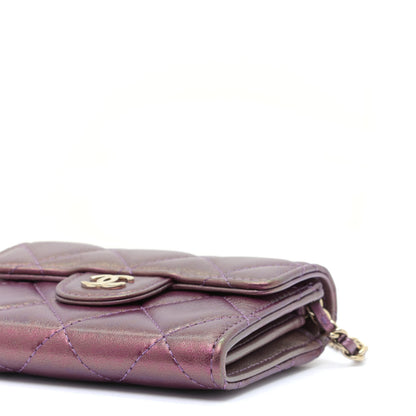 Chanel Iridescent Lambskin Quilted Flap Card Holder On Chain Purple 6 of 10