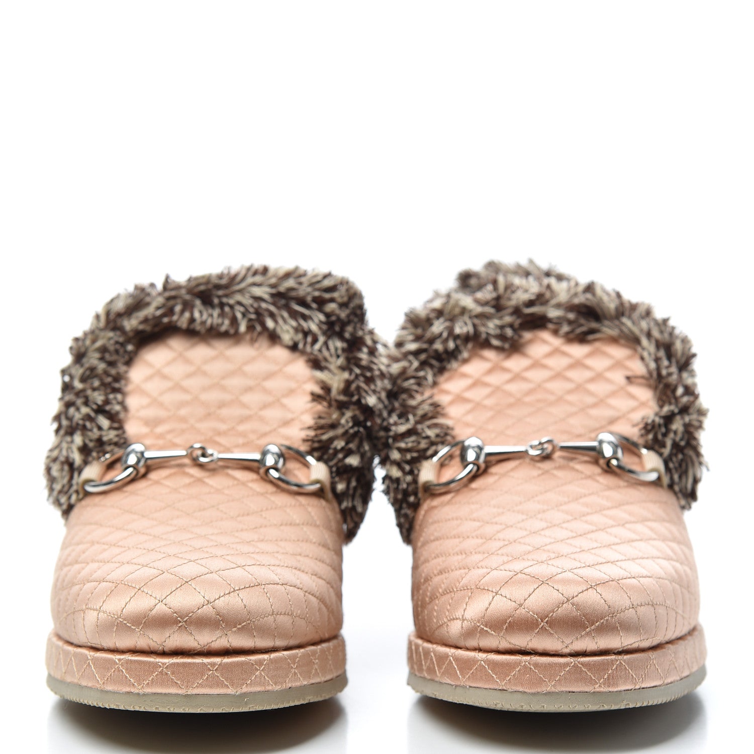 Gucci Satin Quilted Womens Fria Horsebit Loafers 36 Apricot Beige 2 of 9