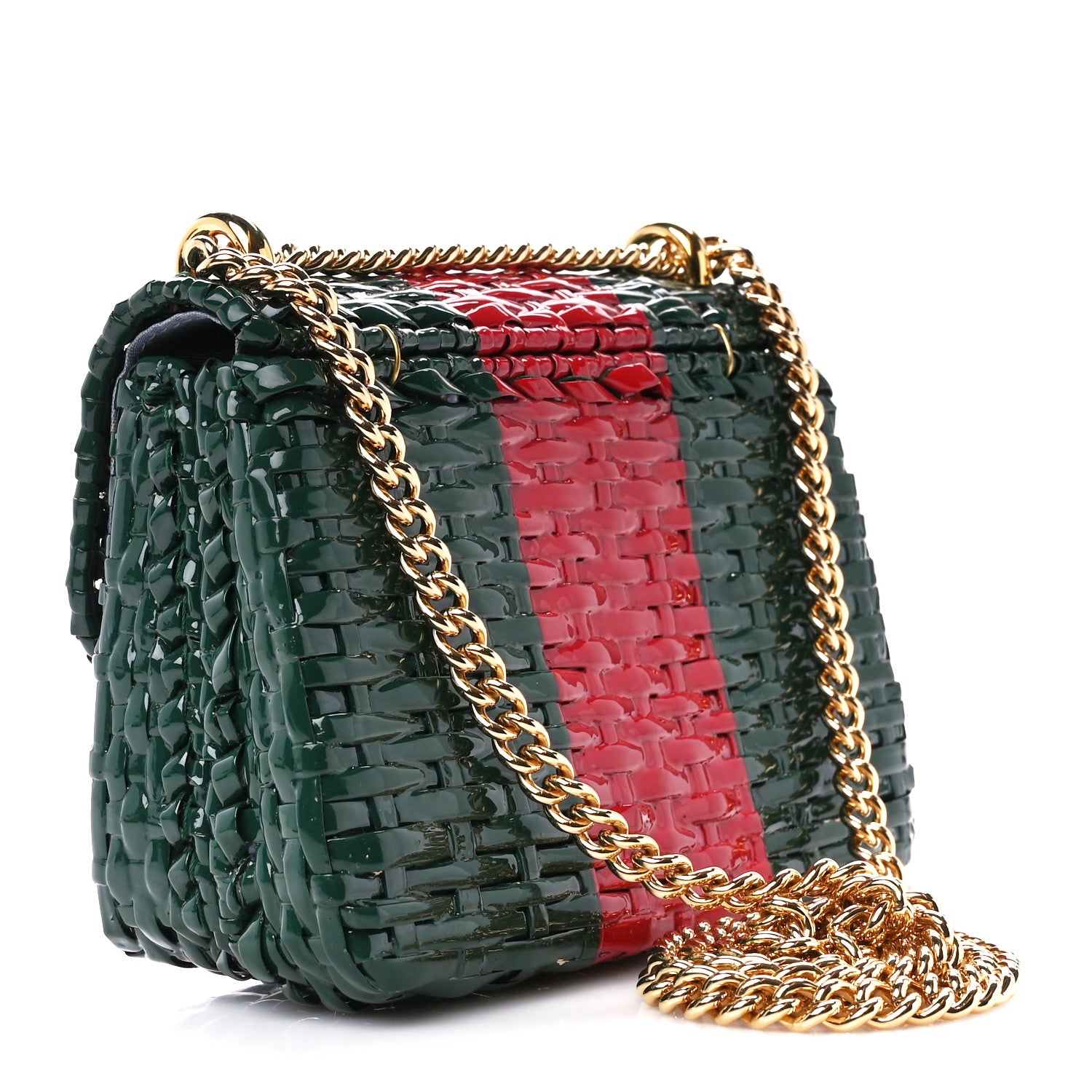 Gucci Glazed Wicker Stripe Small Cestino Shoulder Bag Green 3 of 11