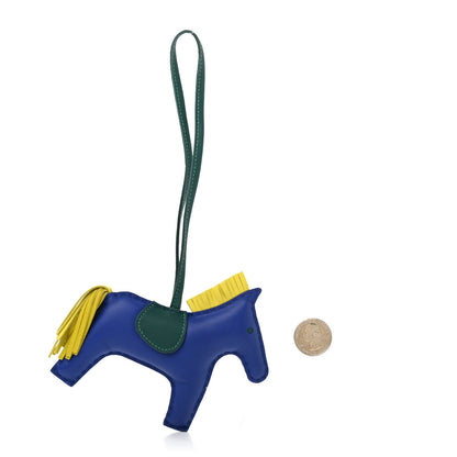 Hermes Milo Lambskin Grigri Rodeo Horse Bag Charm MM Bleu Electrique Lime Vert Fonce 2 of 3