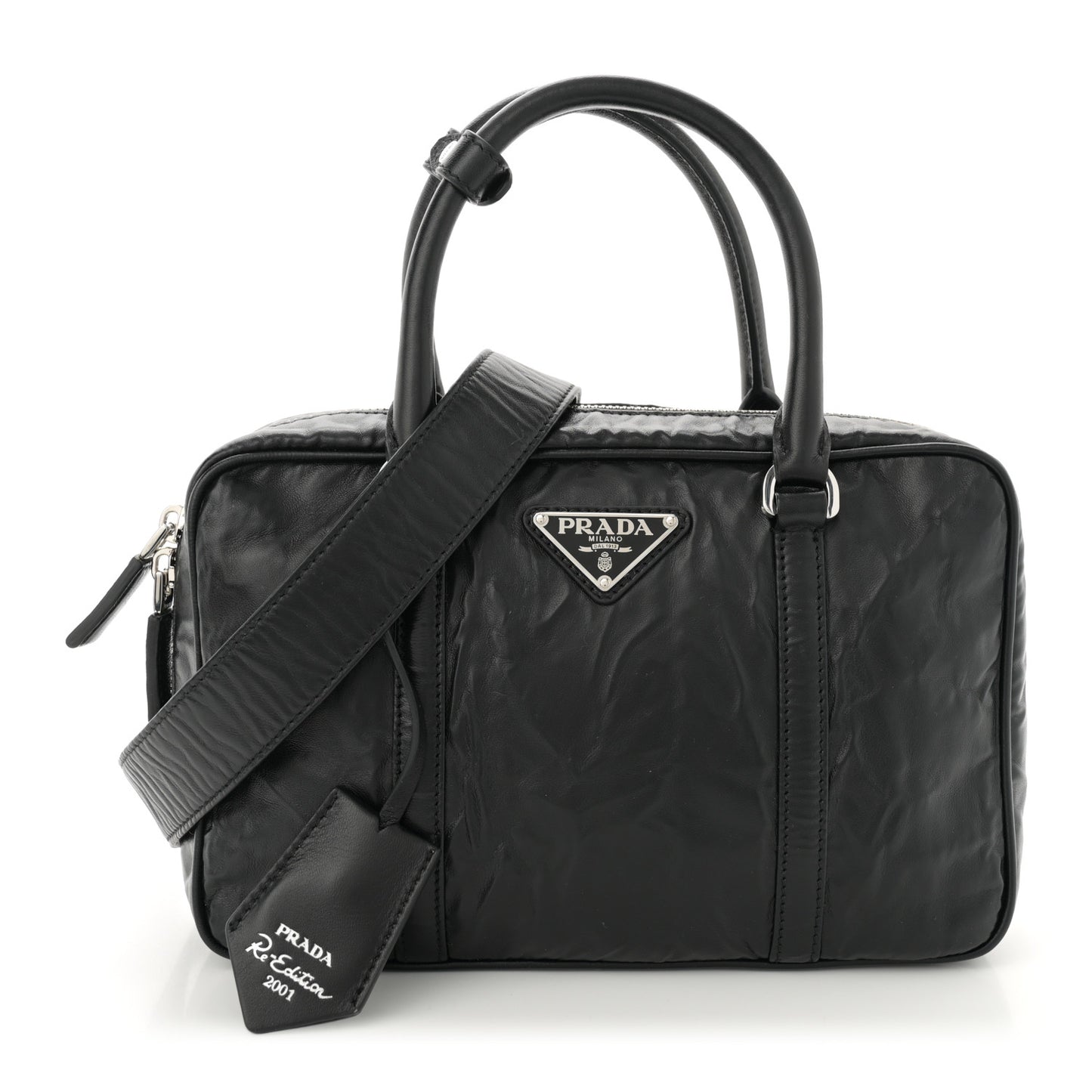 Nappa Antique Medium Re-Edition 2001 Two Handle Bag Black