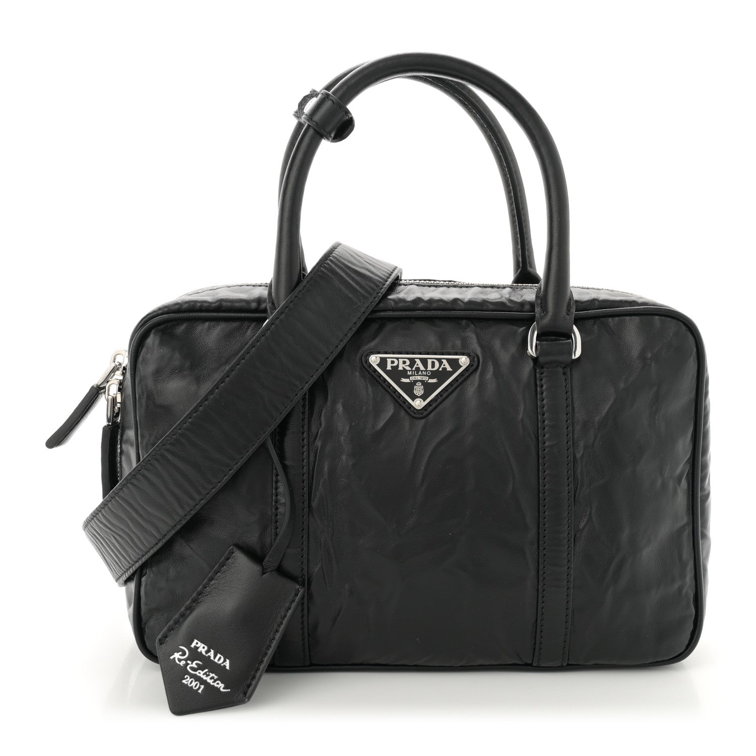 Prada Nappa Antique Medium Re-Edition 2001 Two Handle Bag Black 1 of 12