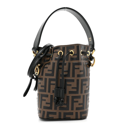 Fendi Vitello Liberty F is Fendi Bi-Color FF 1974 Embossed Mini Mon Tresor Bucket Bag Maya Black 1 of 9
