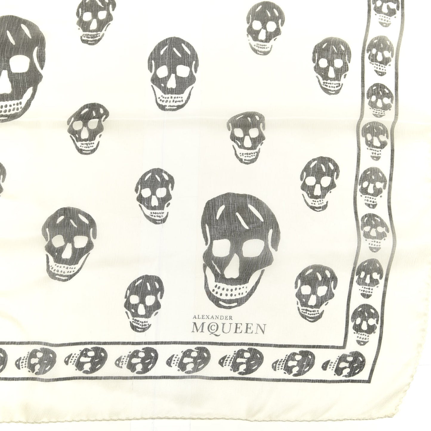 Silk Chiffon Skull Scarf Ivory Black