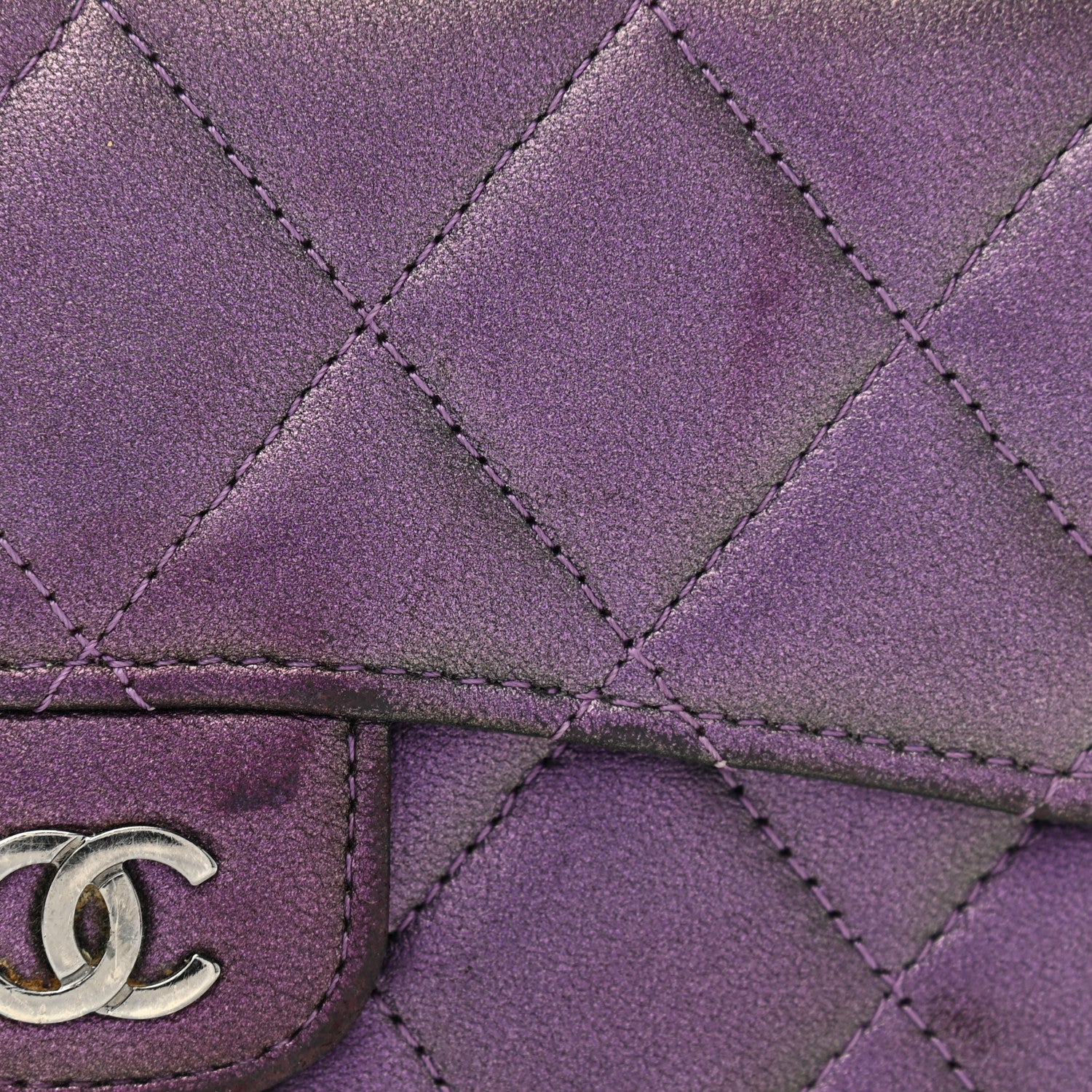 Chanel Metallic Lambskin Quilted Large Gusset Flap Wallet Purple 9 of 13
