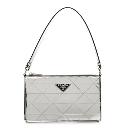Prada Spazzolato Metal Triangle Logo Triangle Patterned Mini Shoulder Bag Argento 1 of 8