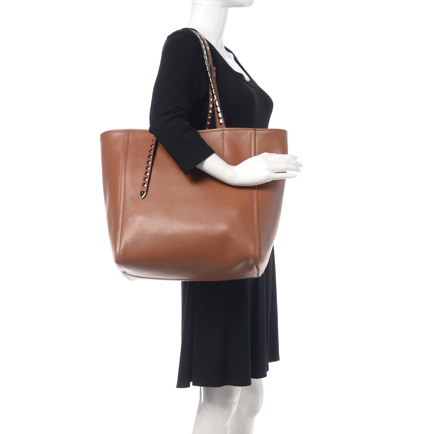 Prada Calfskin Studded Tote Dark Brown 2 of 10