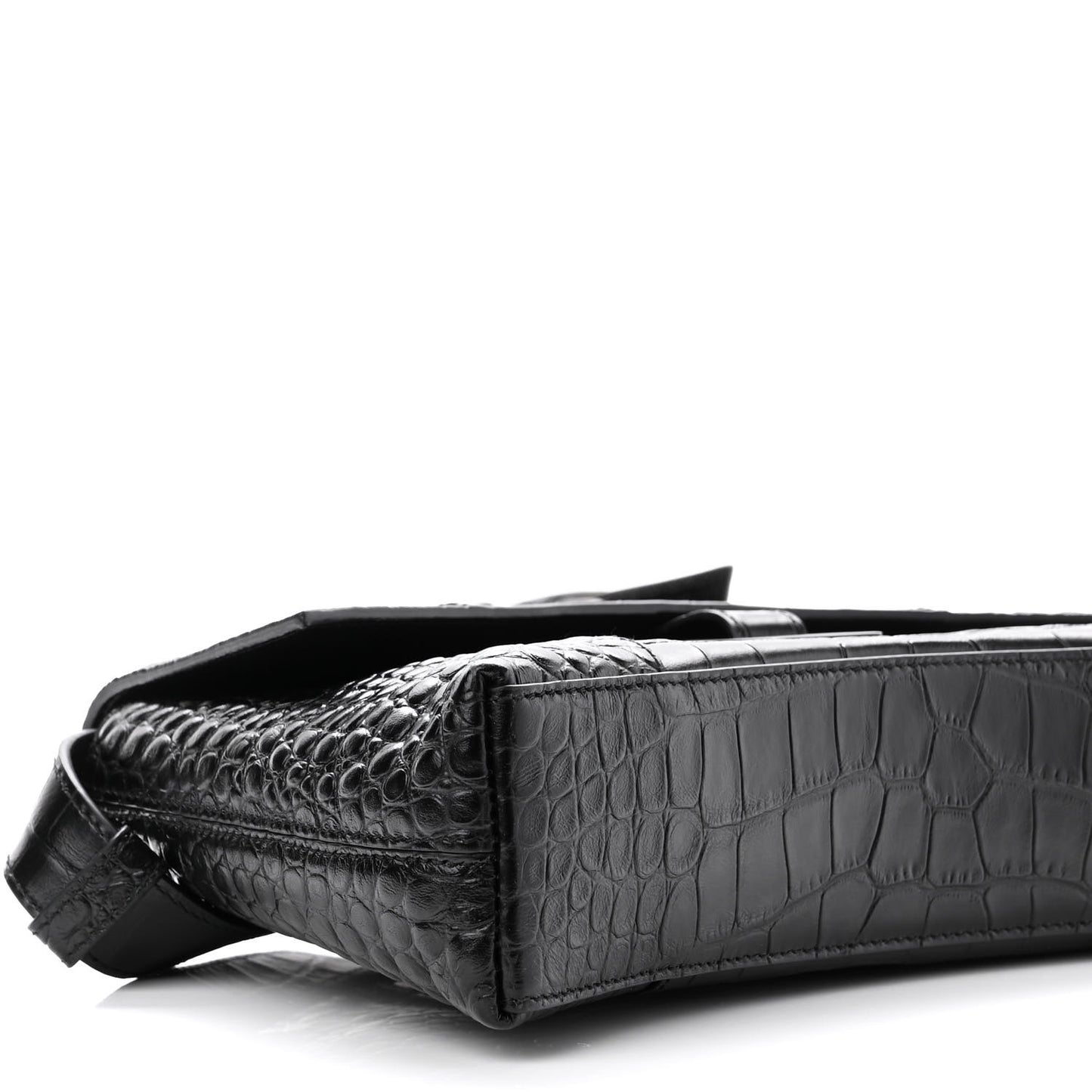 Extra Supple Calfskin Crocodile Embossed Monochrome XS Downtown Shoulder Bag Black
